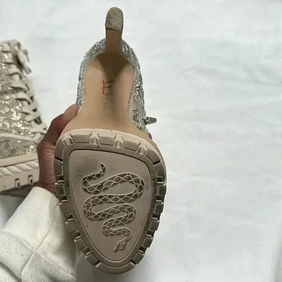 EUC GIANNI BINI HALLAND GLITZY EMBELLISHED LEOPARD PLATFORM HEELED BOOTIES - Picture 7 of 13